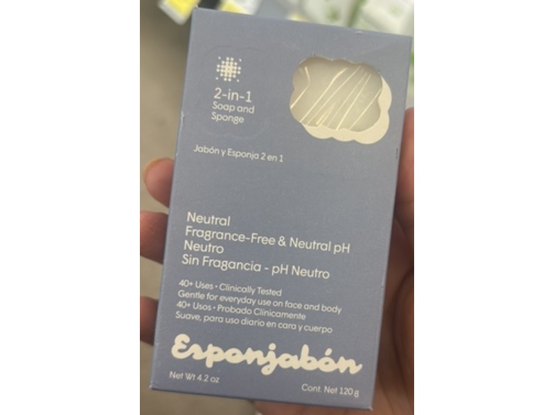 Esponjabon Neutral 2-In-1 Soap And Sponge, Fragrance Free, 4.2 oz/120 g