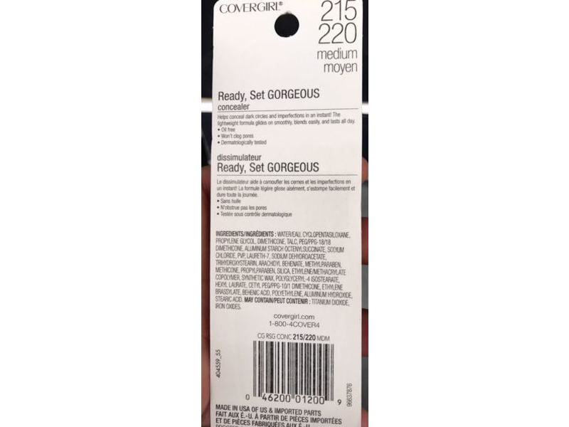 CoverGirl Ready Set Gorgeous Fresh Complexion Concealer, Medium 215/220, 0.37 oz/11 mL.