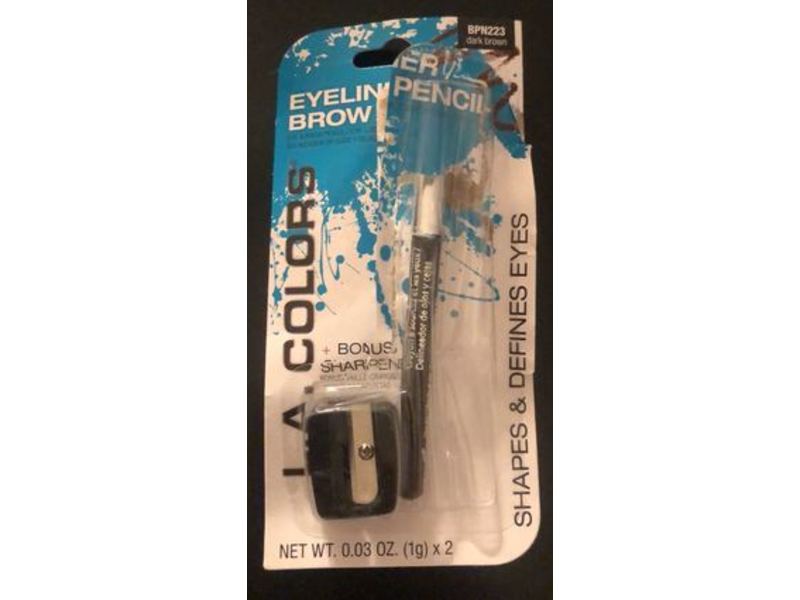 L.A. Colors Eyeliner/Brow Pencil with Sharpener, Dark Brown, 0.03 fl oz, Pack Of 2
