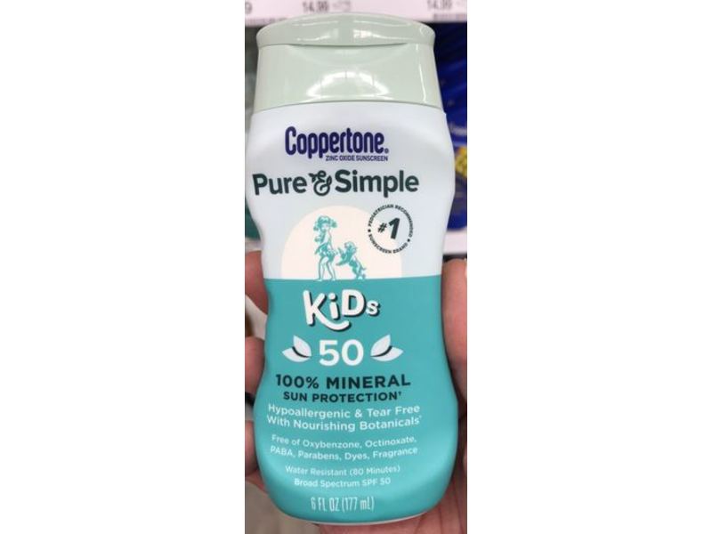 Coppertone Kids Sunscreen Lotion, Pure & Simple, SPF 50, 6 fl oz/177 mL