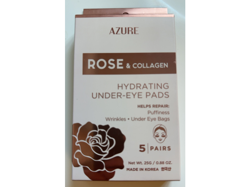 Azure Hydrating Under Eye Pads, Rose & Collagen, 0.88 oz/25 g, 5 Pairs