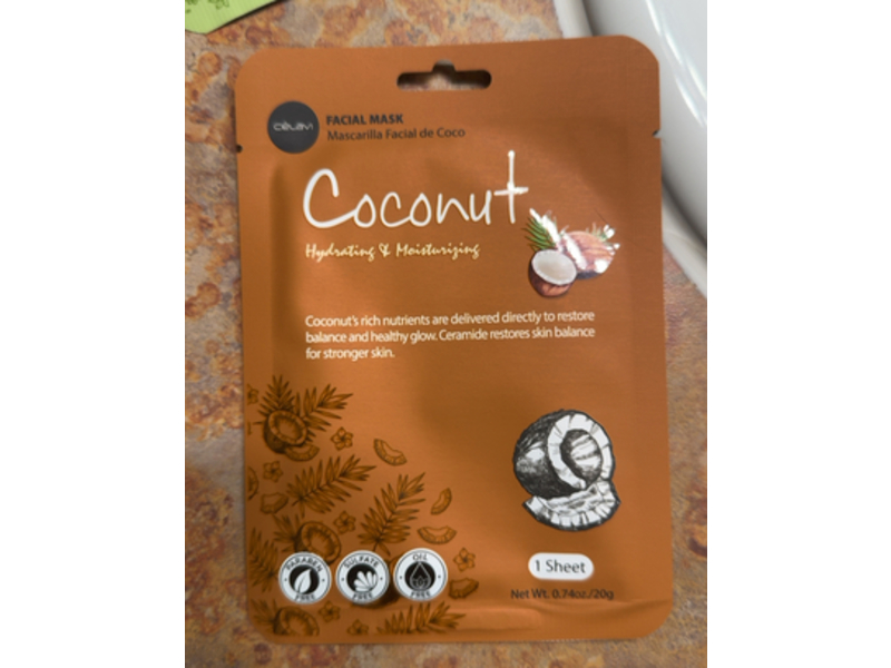 Celavi Coconut Hydrating & Moisturizing Mask, 0.74 oz/20 g, 24 Sheets