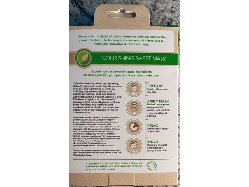 Natural Chemist Nourishing Sheet Mask, Cucumber & Aloe, 3.7 oz/105 g