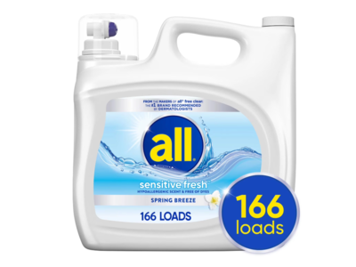 All Sensitive Fresh Laundry Detergent, Spring Breeze, 166 Loads, 208 fl oz/6.15 L