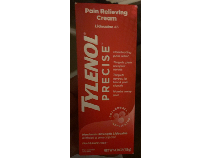 Tylenol Maximum Strength Pain Relieving Cream, 4% Lidocaine, 4 oz/113 g