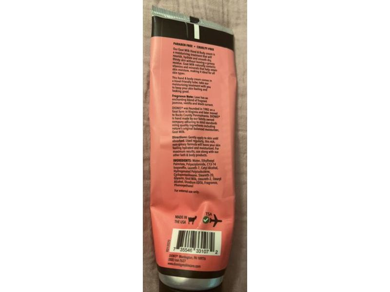 Dionis 2 In 1 Hand & Body Goat Milk Cream, Love, 3.3 oz/93 g