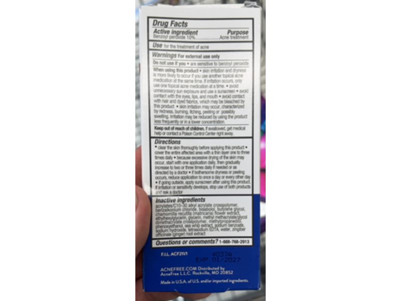 Acne Free Maximum Strength Severe Acne Spot Treatment Terminator 10, 10% Benzoyl Peroxide, 1 fl oz/30 mL