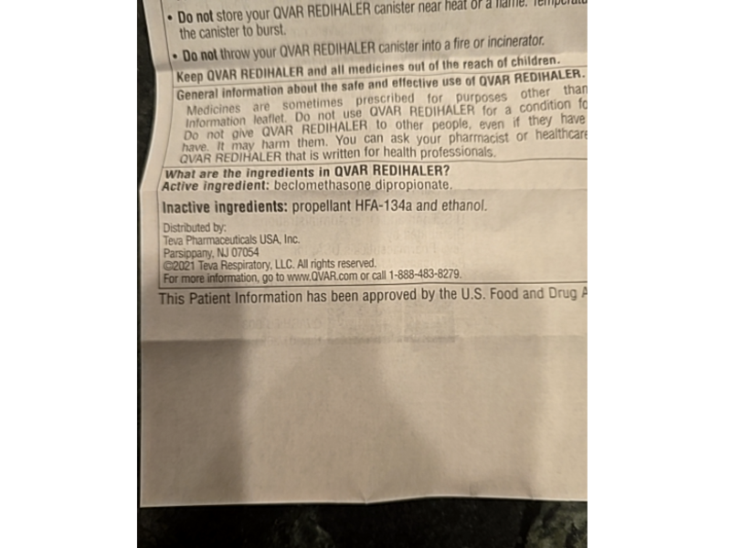 Qvar Redihaler (beclomethasone dipropionate) 80 mcg, 10.6 g, Teva (Rx)