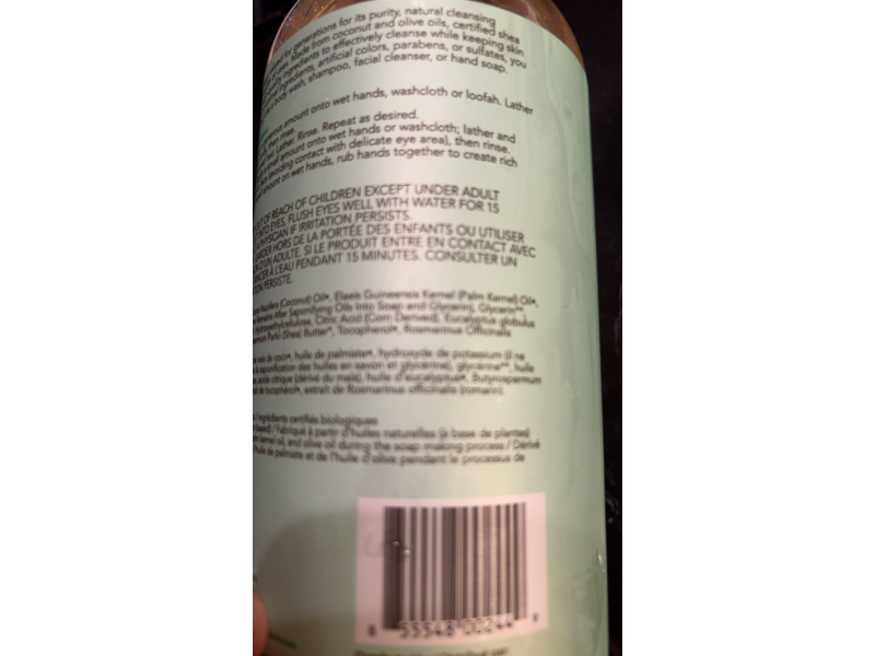 Dr. Natural Body + Face Wash Multipurpose Castile Soap, Eucalyptus, 32 fl oz/944 mL