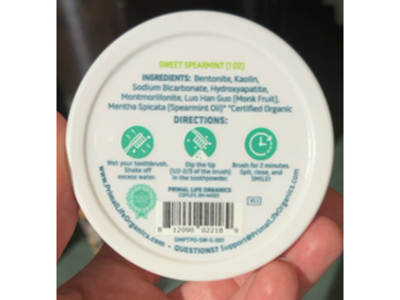 Primal Life Organics Premium Dirty Mouth Powdered Mineral Toothpaste, Sweet Spearmint, 1 oz/28 g