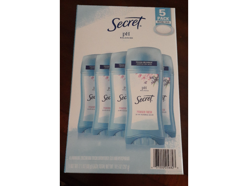 Secret PH Balance 24 Hr Invisible Deodorant, Powder Fresh, 2.1 oz/59 g, Pack Of 5