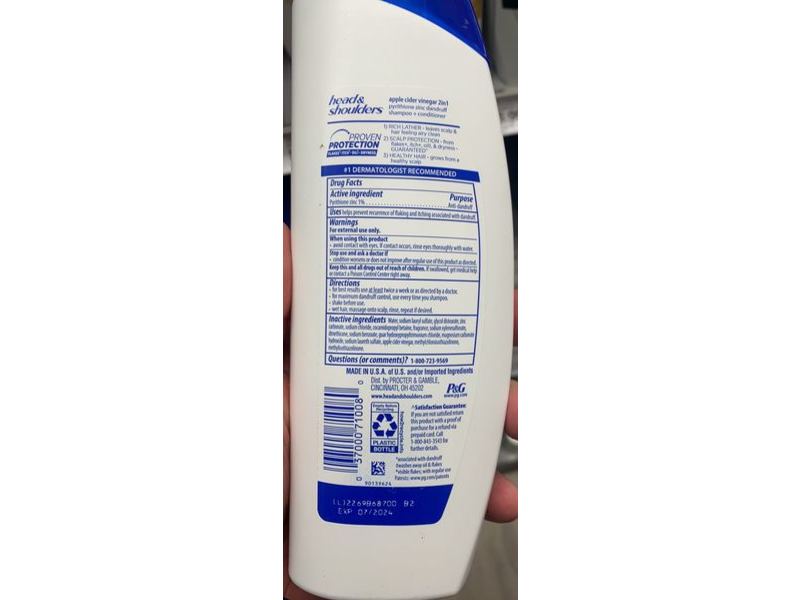 Head & Shoulders 2 In 1 Dandruff Shampoo + Conditioner, Apple Cider Vinegar, 13.5 fl oz/400 mL