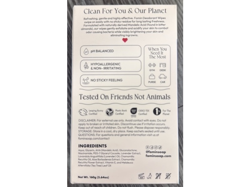 Fomin Deodorant Wipes, 12 Count