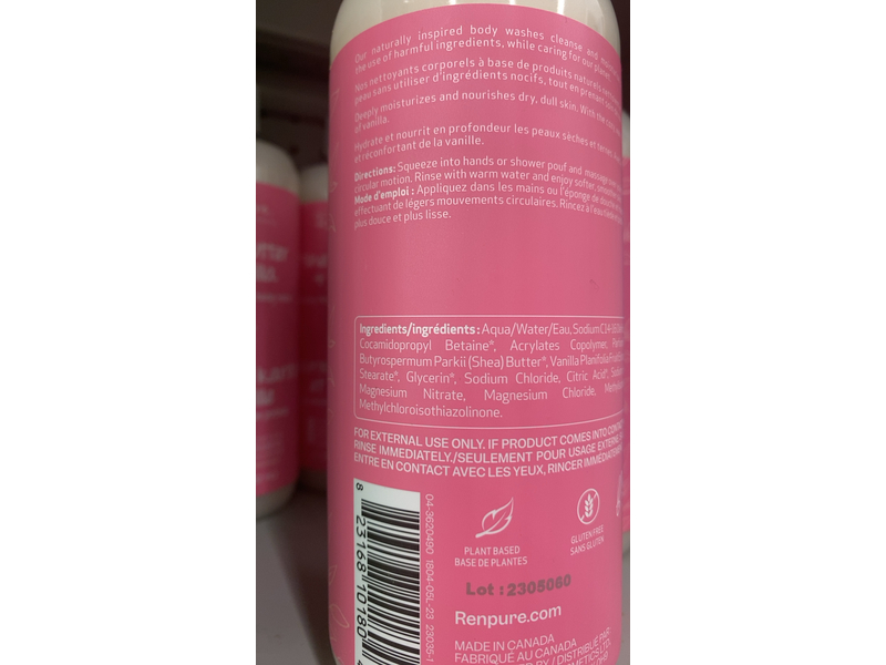 Renpure Deeply Moisturizing Body Wash, Shea Butter & Vanilla, 19 fl oz/562 mL