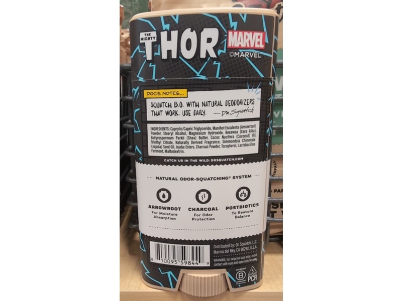 Dr. Squatch Odor Squatching Deodorant, Divine Storm, Arrowroot, Charcoal & Postbiotics, 2.65 oz/75 g