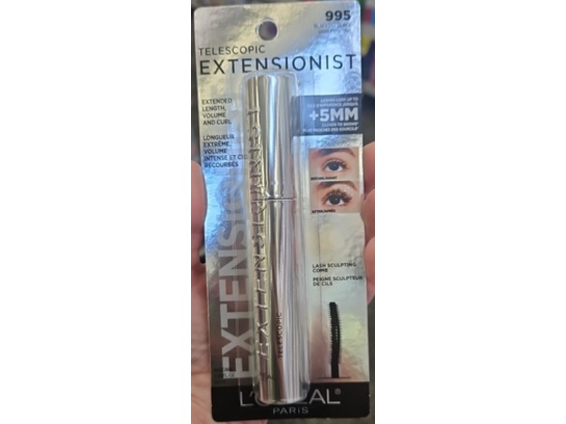 L'Oreal Paris Extensionist Telescopic Washable Mascara, 995 Blackest Black, 0.33 fl oz/9.9 mL