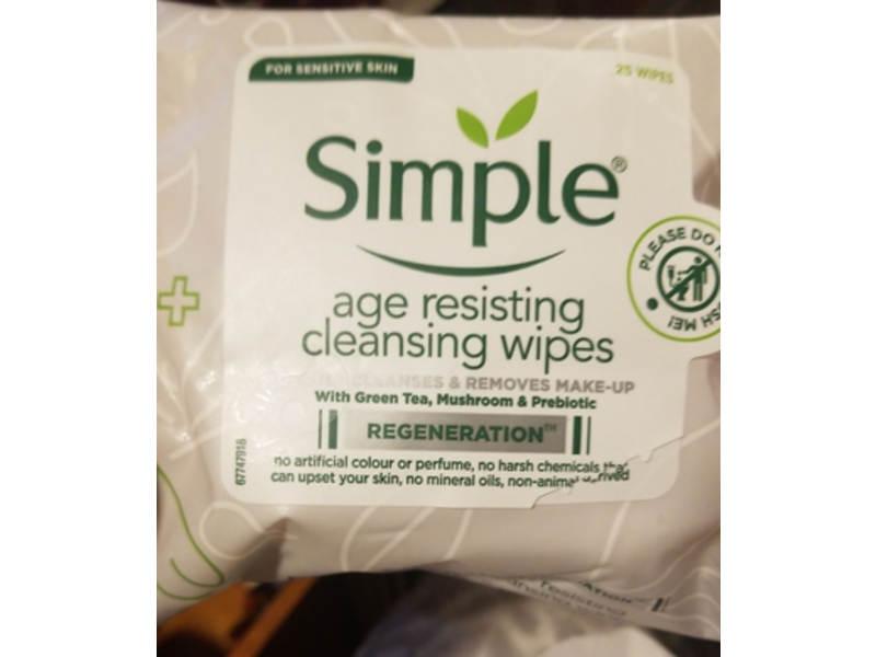 Simple Regeneration Age Resisting Cleansing Wipes, 25 Count