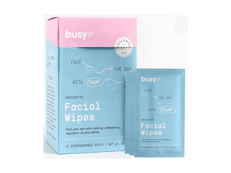 Busy Co Facial Wipes, Unscented, 6.3 oz, 15 Count