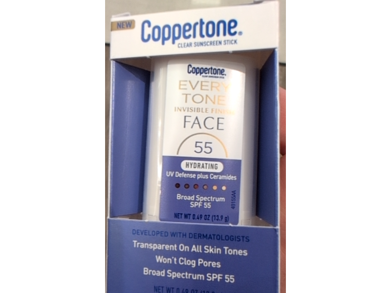 Coppertone Every Tone Invisible Finish Hydrating UV Defense Face Sunscreen Stick, SPF 55, 0.49 oz/13.9 g