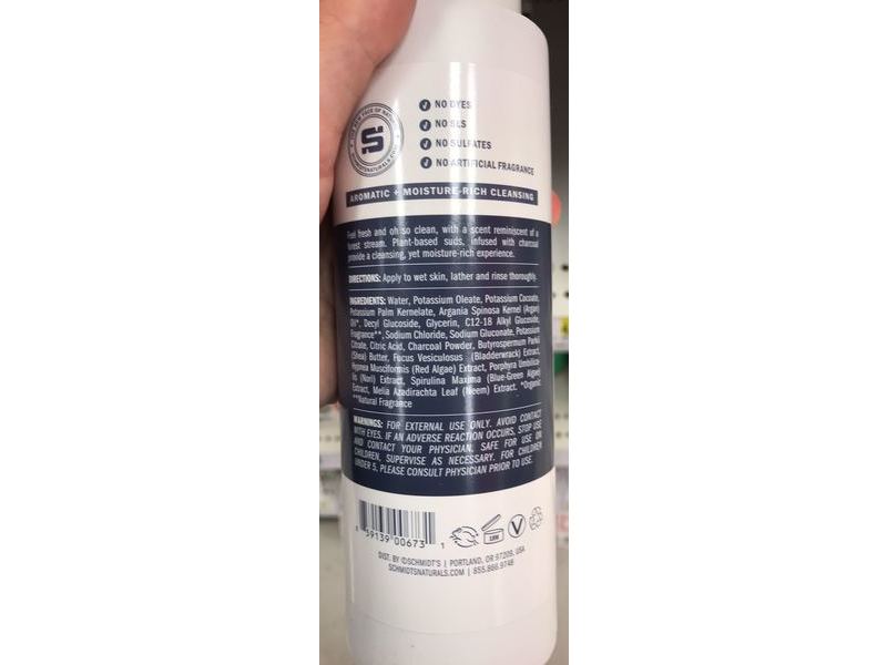 Schmidt's Plant-Based Body Wash, Activated Charcoal, 16 fl oz/473 ml