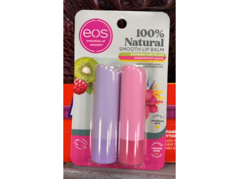 Eos Smooth Lip Balm, Raspberry Kiwi Splash & Passionfruit Agave, 0.14 oz/4 g, Pack Of 2