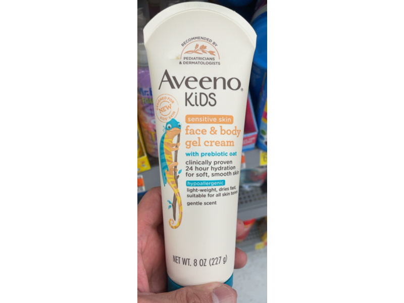 Aveeno Kids Sensitive Skin Face & Body Gel Cream, Gentle Scent, Hypoallergenic, 8 oz/227 g