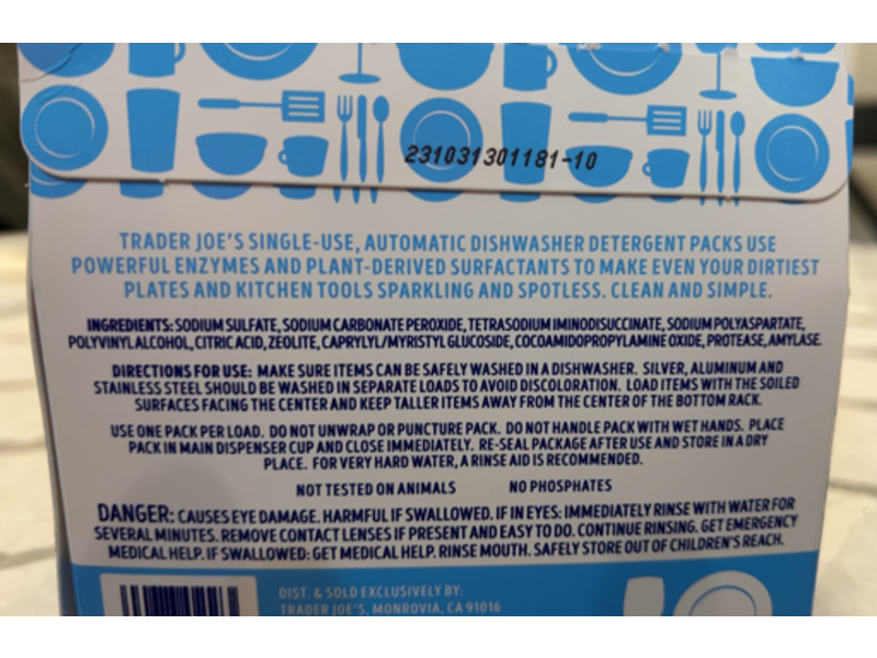 Trader Joe's Automatic Dishwasher Detergent Packs, Free & Clear, 15.1 oz/428 g