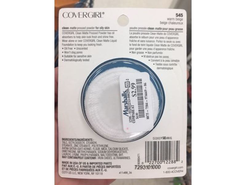 CoverGirl Clean Matte Pressed Powder, 545 Warm Beige, 0.35/10 g, Pack Of 2