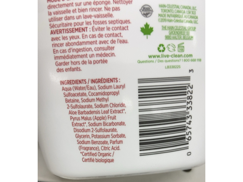 Live Clean Dish Wash, Fuji Apple, 25 fl oz/740 mL