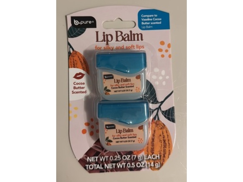 b.Pure Lip Balm, Cocoa Butter Scented, 0.25 oz/7 g, Pack of 2