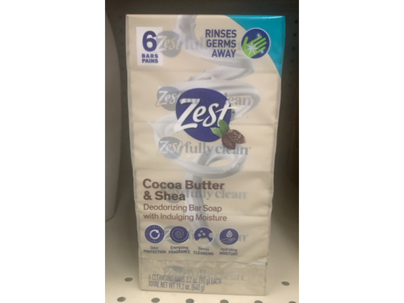 Zest Deodorizing Bar Soap, Cocoa Butter & Shea, 3.2 oz/90 g, 6 Count