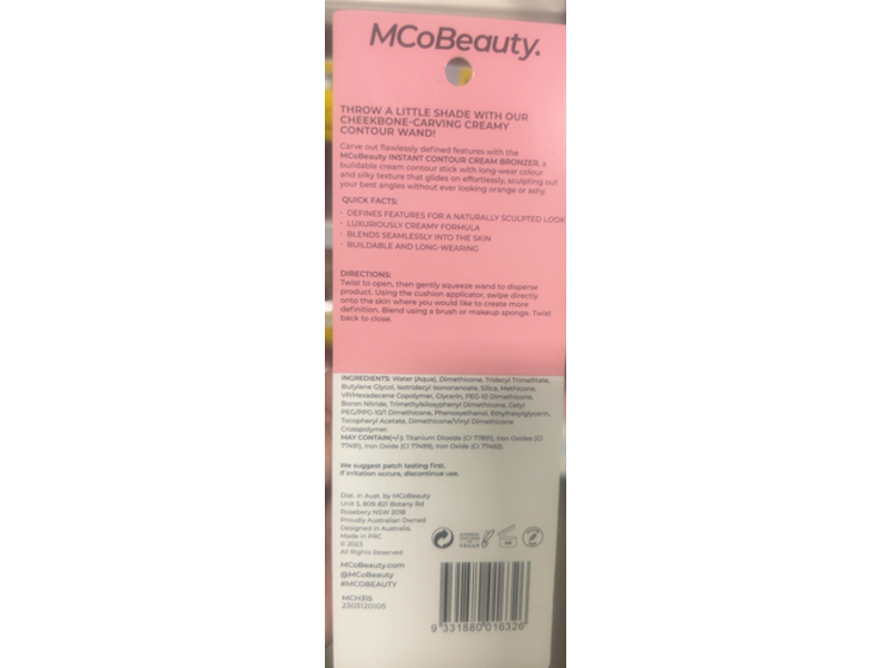 MCoBeauty Instant Contour Cream Bronzer, Light/Medium, 0.40 fl oz/12 mL