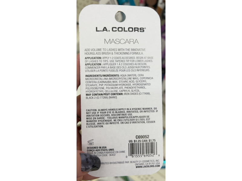 L.A. Colors Volume Lash Mascara, Rich Black, 0.20 fl oz/6 mL