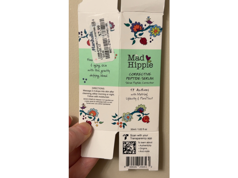 Mad Hippie Corrective Peptide Serum, Matrixyl, Uplevity & PoreTect, 1.02 fl oz/30 mL