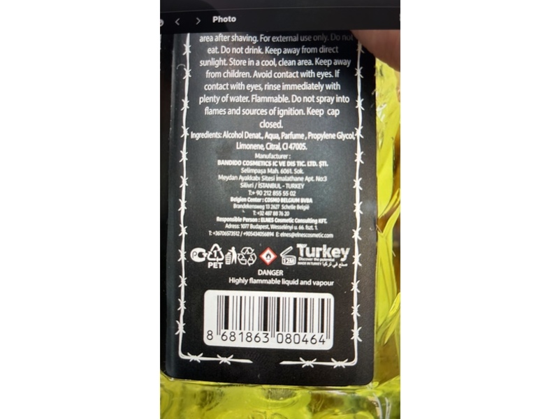 Bandido After Shave Cologne, Lemon, 11.83 fl oz/350 mL