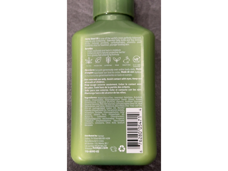 Hemps Herbal Body Moisturizer Lotion, Tea Tree Oil, 2.25 fl oz/66 mL