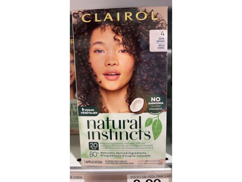 Clairol Natural Instincts Non-Permanent Hair Color, 4 Dark Brown, 1 ct