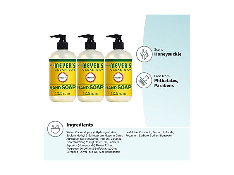 Mrs. Meyer's Hand Soap, Honeysuckle, 12.5 fl. oz - Pack of 3