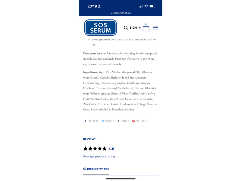 SOS H20 Face Day Cream, SPF 30, 1.7 fl oz/50 mL