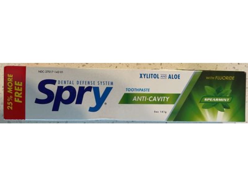Xlear Spry Anti-Cavity Toothpaste, Spearmint, 5 oz/141 g