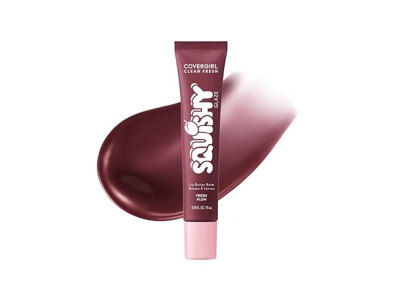 CoverGirl Clean Fresh Squishy Glaze Lip Butter Balm, 160 Fresh Plum, 0.5 fl oz/15 mL
