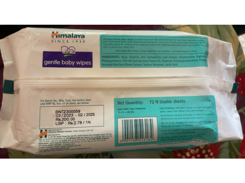 Himalaya Gentle Baby Wipes, 72 Count