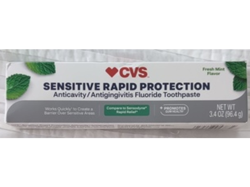 CVS Sensitive Rapid Protection Anticavity Fluoride Toothpaste, Fresh Mint, 3.4 oz/96.4 g