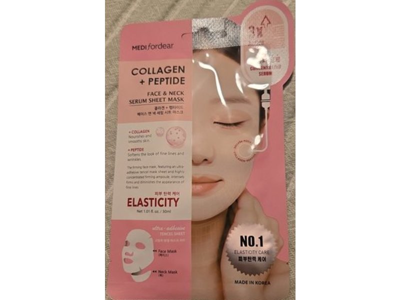 Medifordear Face & Neck Serum Sheet Mask, Collagen + Peptide, 1.01 fl oz/30 mL, 5 Count