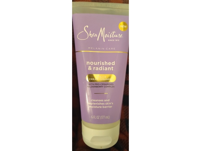 SheaMoisture Nourished & Radiant Gentle Cream Cleanser, Pro-Ceramides + Elderberry Complex, 6 fl oz/177 mL