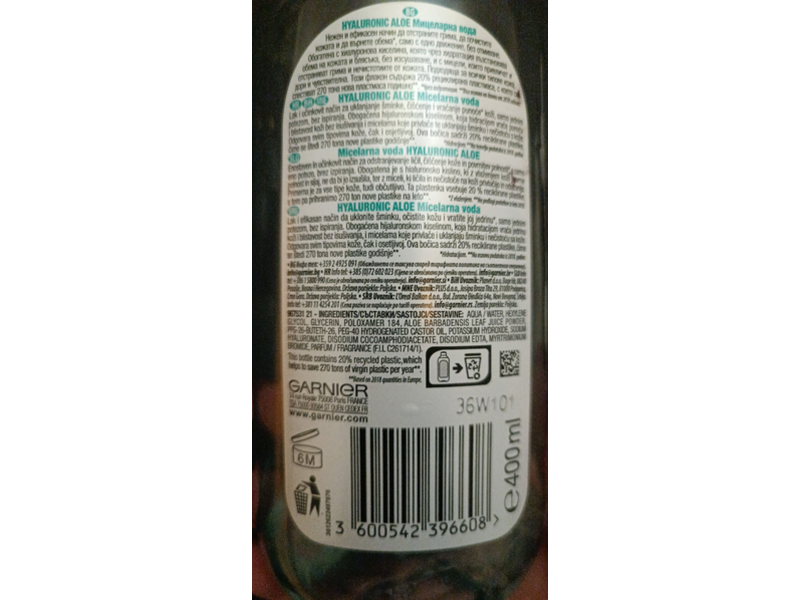 Garnier Micellar Hyaluronic Aloe Water, 400 mL