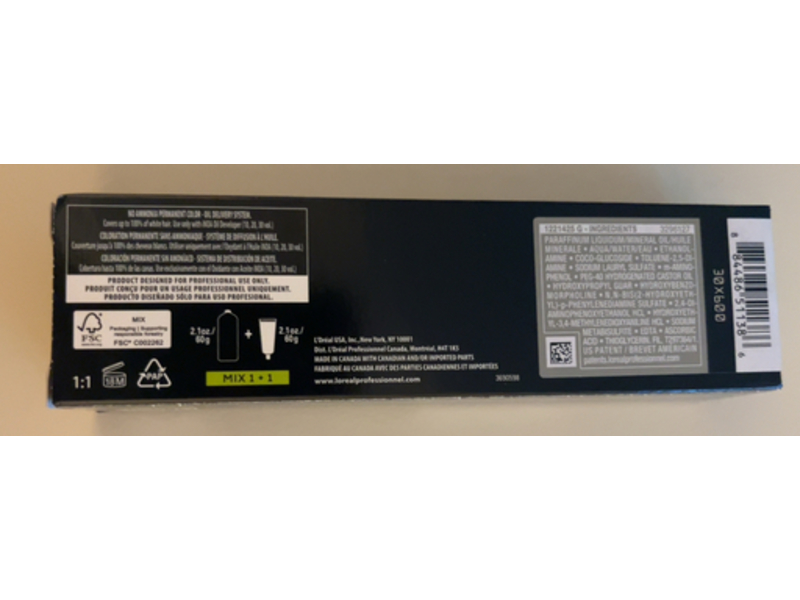 L'Oreal Professionnel Paris Inoa Permanent Color, 1/1N Black, 2.1 oz/60 g