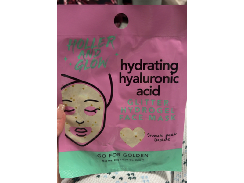 Holler & Glow Go For Golden Glitter Hydrating Hydrogel Face Mask, Hyaluronic Acid, 0.77 oz/22 g
