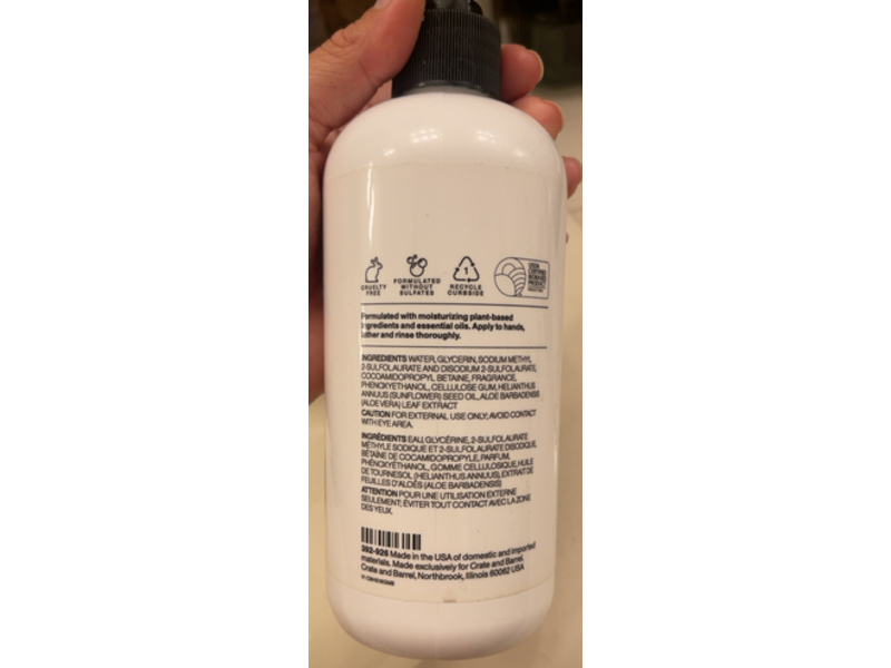 Crate & Barrel Geranium + Bergamot Hand Soap with Essential Oils, 16 fl oz/473 mL