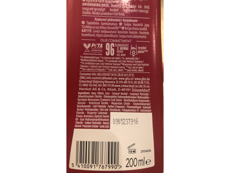 Schwarzkopf Gliss Color Perfector Radiance Conditioner, 200 mL